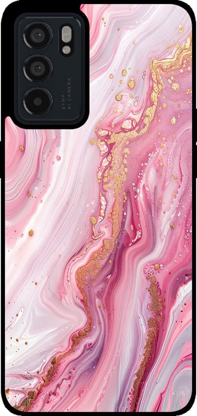Smartphonica Telefoonhoesje Geschikt voor Oppo Reno6 5G met marmer opdruk - TPU backcover case marble design - Roze geschikt voor Oppo Reno6 5G