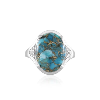 Cavill - Zilveren Ring - 925 Sterling Zilver Geplatineerd - Blauwe Koper Turkoois 6 486 ct Ovaal - 10 Zirkonen 0 07 ct - Elegant Statement Sieraad