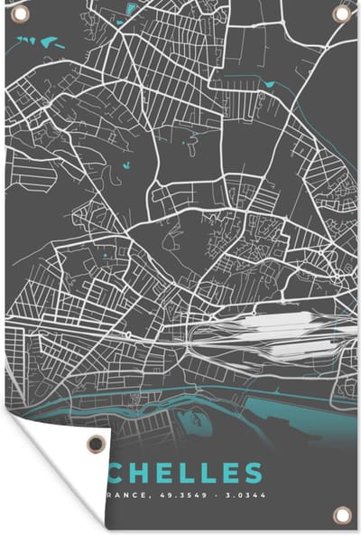 Muurdecoratie Plattegrond – Kaart – Stadskaart – Frankrijk – Chelles - 120x180 cm - Tuinposter - Tuindoek