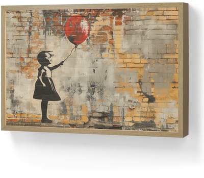 Wandlamp 60x40 cm - Oplaadbaar - Graffiti - Banksy Style - Meisje met ballon - Wandlampen binnen woonkamer - Slaapkamer lamp - Decoratieve nachtlamp - Vloerlamp draadloos