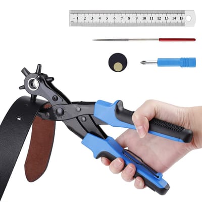 Ynkkvre - leren perforator set - verstelbare zware draaibare pons tang - voor riemen, papier, rubber, stof en karton - inclusief ponsplaten en liniaal voor handwerk