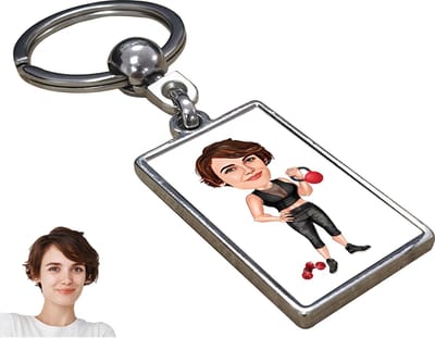 Fitness Karikatuur Vrouw - Gepersonaliseerde Karikatuur Sleutelhanger met Jouw Foto - Cadeau - Verjaardag - Kerst - Kado - Valentijn - Gepersonaliseerd Cadeau