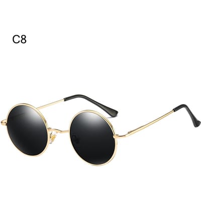 Gepolariseerde kleine ronde zonnebril Retro kleurrijke metalen punk tinten UV400 bescherming Brillen voor mannen en vrouwen C8 black
