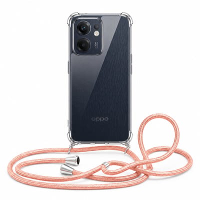 Geschikt voor Oppo Reno 13 F / 13 FS Hoesje met Koord - Transparant - Verstelbaar Nekkoord - Schokbestendig - Rosegoud