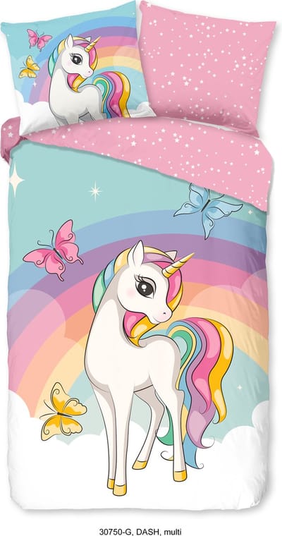 Good Morning dekbedovertrek eenhoorn en regenboog - 1 persoons 140x200/220 cm - Multi - 100% Katoen renforc�