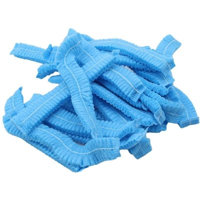 Lot de 100 couvre-chefs jetables en filet bouffant, anti-poussière, respirants, pour la douche, le bain, la cuisine blue
