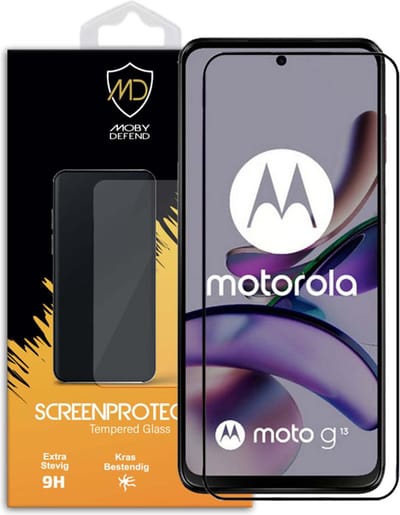MobyDefend Screenprotector - Geschikt voor Motorola Moto G13 / G23 / G53 - Screensaver Met Zwarte Randen - Gehard Glas