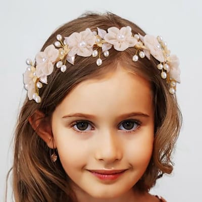 Elegante Haarband met Gouden Bloemen en Parels voor Bruidsmeisjes en Communie Meisjesaccessoires