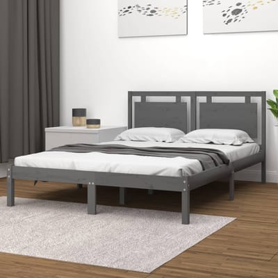 vidaXL - Bedframe - massief - hout - grijs - 200x200 - cm