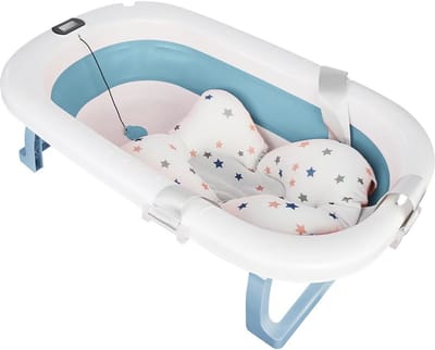 Opvouwbaar Babybad met Thermometer en Antislipontwerp - Ergonomisch en Ruimtebesparend voor Baby's van 0 tot 24 Maanden