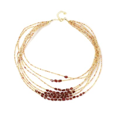 Cavill - Elegante meerlaagse ketting - 925 Sterling Zilver - Kanariegele Zirkonen 1.18 ct - Mozambique Granaten & Gouden Hematiet Kralen