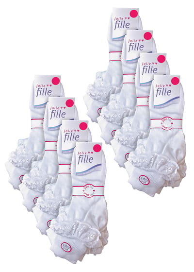 24 Paar Meisjes Kant Kousen Multipack | Schattige Witte Frilly Katoenen Sokken | Ideaal voor Schooluniform - Wit