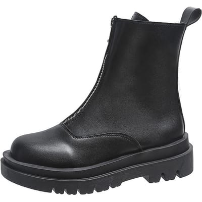 Damesschoenen in de uitverkoop Dameslaarzen met rits aan de voorkant Ronde neus Effen enkellaarsjes Platform Middenhiel Waterdichte mode laarzen 38