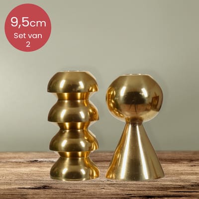 Gouden aluminium duo kandelaars voor 2 kaarsen - 9,5 cm - kerstdecoratie - kerst - luxe - voor dinerkaarsen