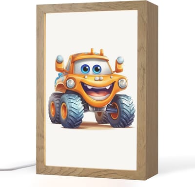Nachtlampje 20x30 cm - Kinder lampje - Auto - Oranje - Jongen - Kind - Tafellamp kinderkamer - Slaapkamer lamp - Bedlamp kinderen - Kinderlampje stopcontact - Wandlamp babykamer - Nachtlampjes