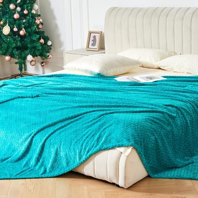 Luxe Flanellen Fleecedeken 150 x 200 cm - Zacht en Ademend Jacquard Patroon voor Bed en Bank - Groen/Groenblauw