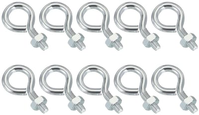 M3 x 8mm Oogschroeven, 10 Stuks Carbon Staal Bevestigingshaken met Moer voor Ophangen en Beveiligen van Kabels, Zilver en Duurzaam