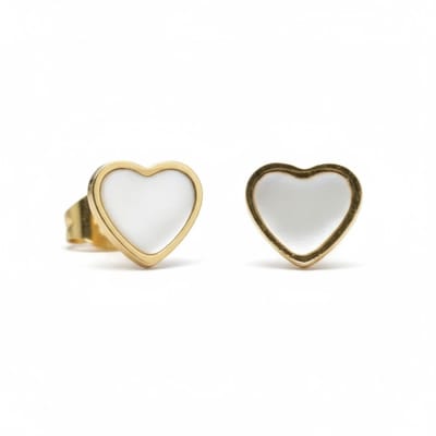 Aramat Jewels | Oorbellen | Hartjes Oorbellen In Roestvrij Staal Met Emaille | Wit | |7mm | Staal | Kinderen, Volwassenen | Verkleurd niet