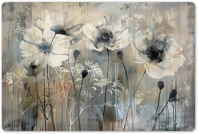 Placemats 45x30 cm - Placemat kunststof - 1 stuk - Bloemen - Planten - Grijs - Abstract - Borden onderleggers - Decoratie voor op tafel - Keuken tafeldecoratie accessoires - Vinyl onderlegger - Tafelversiering