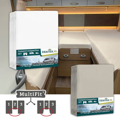 Dexitex 1 x molton 1 x hoeslaken ZANDKLEUR 3-delige sets / Lengte bedden/Enkele bedden / Camper
