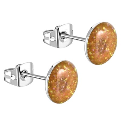 Aramat Jewels | Oorbellen | RVS Glitter Oorstekers 8mm | 8.5mm / Oranje | | | | | Verkleurd niet