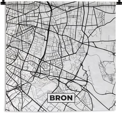 Wandkleed - Wanddoek - Bron - Stadskaart - Plattegrond - Kaart - Frankrijk - Zwart wit - 180x180 cm - Wandtapijt