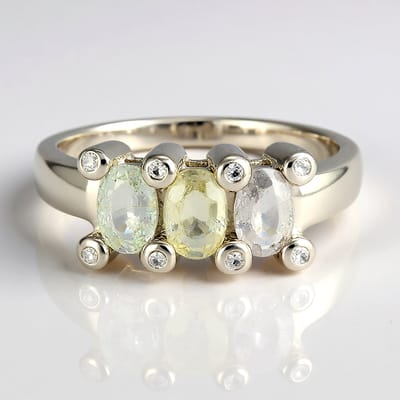Cavill - Elegante Zilveren Ring - 925 Sterling Zilver Platina - 3 Ovaal Geslepen Koper Toermalijn 0,91 ct - 8 Sprankelende Zirkoenen