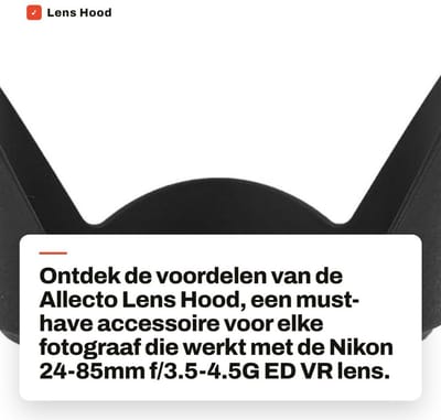 Dailygoods- Zonnekap Slijtvast - Lens Hood - Geschikt voor 24-85mm f/3.5-4.5G ED VR - Lichtgewicht - Zwart - Bescherming tegen licht en schade - Lenskap