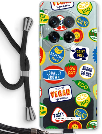 Case Company® - Hoesje met koord geschikt voor OnePlus 12r hoesje met Koord - Fruitsticker - Telefoonhoesje met Zwart Koord - Bescherming aan alle Kanten en Over de Schermrand
