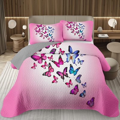 Vlinder Sprei Twin/Queen/King Aquarel Botanisch Bloemen Quilt Fantasie Stijl Beddengoed Set Omkeerbare Gewatteerde Spreien US Full 203x228cm