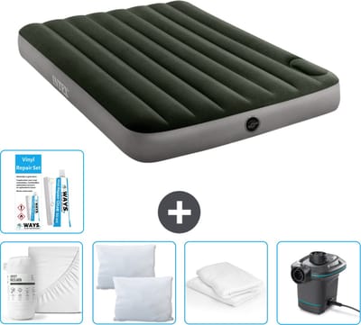 Intex Luchtbed - Twijfelaar - 137 x 191 x 25 cm - Groen - Inclusief Hoeslaken - Kussen - Pomp - Reparatieset en Kussenbeschermer