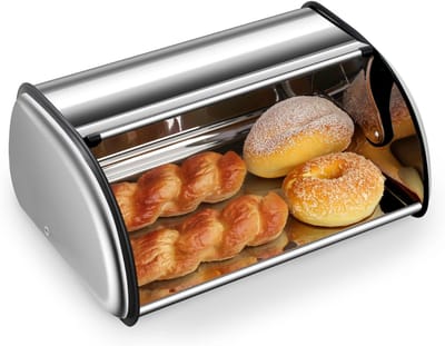 Zyrex® Broodtrommel Met Schuifdeksel - Brood Bewaardoos - Broodbox – Zilver - 44cm x 28cm x 19cm