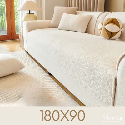 Teddy Bankhoes / Zetelovertrek – 3-Zits 180x90 - Crème – Pluche Sofa Protector – Zachte Teddy Plaid Beschermhoes voor Bank, Zetel & Salon - Bankhoezen, Bankbeschermer, Cover, Bankkleed, Zetelhoes - Tegen beschadigingen en vlekken