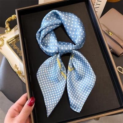 Luxe Stippenprint Vierkante Zijden Sjaal Voor Vrouwen Hijab Haarbanden 70Cm Necksjaal Vrouwelijke Satijnen Sjaal Lint Hoofdband 70x70cm gray