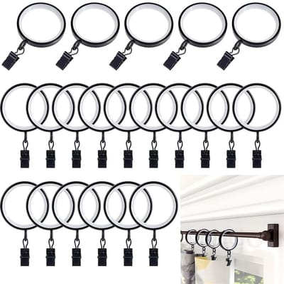 Dailygoods- Gordijnringen 24 Stuks - Zwarte Gordijnringen met Haakje - 42mm Binnendiameter - Elegant Interieur - Voor Woonkamer/Slaapkamer - Gemakkelijk Glijden - Gordijnclips