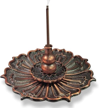 Elegante 3-in-1 wierookbrander voor stokjes en kegels met asopvang, bruin, ideaal voor meditatie en ontspanning
