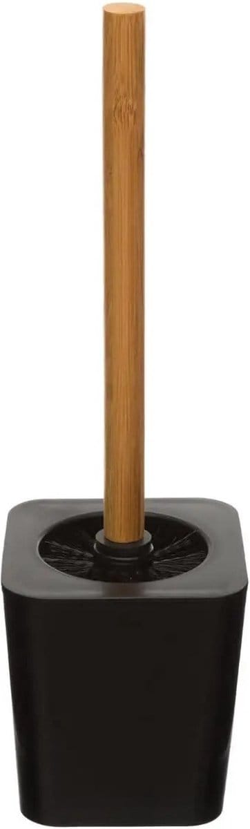 5five Toiletborstel met houder - zwart - kunststof en bamboe - 38 cm - wc borstel