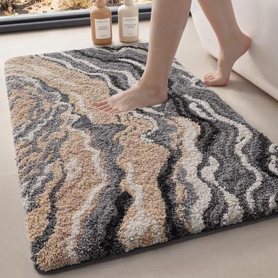 Zachte en Absorberende Badmat 40x60cm, Antislip, Machinewasbaar, Ideaal voor Badkamer en Douche, Grijs en Beige