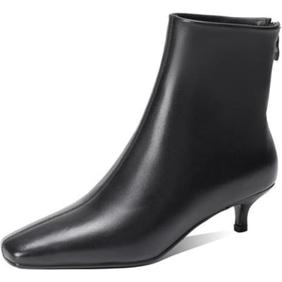 Echt Leer Dames Schoenen Winter Schapenvacht Enkellaarsjes Mode Rits Dames Laarzen Beknopt Vierkante Neus Dunne Hak Handgemaakte Schoenen 37 black