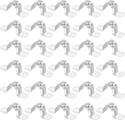 Roestvrijstalen U-vormige pijpklemmen 20mm - 30 stuks voor buisbevestiging en spanning met twee gaten