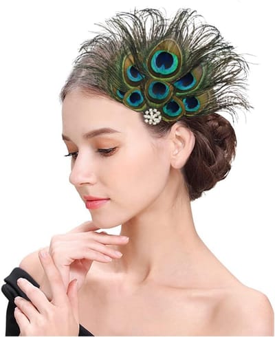 Haarspeld Pauwenveer - Hoofddeksel Vintage - Feestelijke Accessoires - Met Strass Steentjes - 10 x 10 x 1 cm - Groen