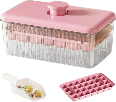 IJsblokjeshouder Met Deksel - IJsblokjesvorm Opbergbak - Dranken Koelen - Snelle IJsblokjes Productie - 56 IJsblokjes - Roze