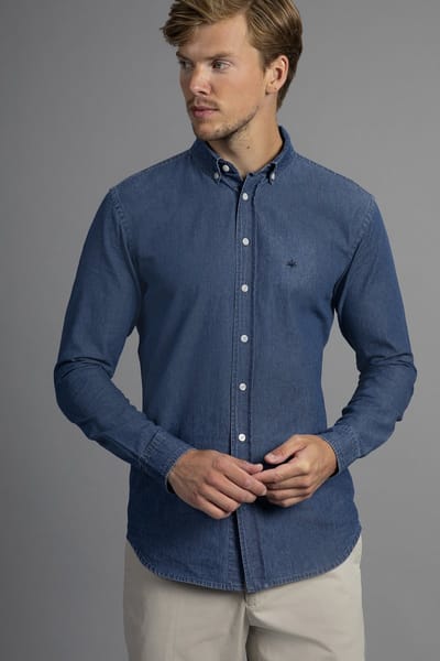 Laurent Vergne - Spijkeroverhemd Heren - Denim Overhemd - 100% Katoen - maat S - Slim fit