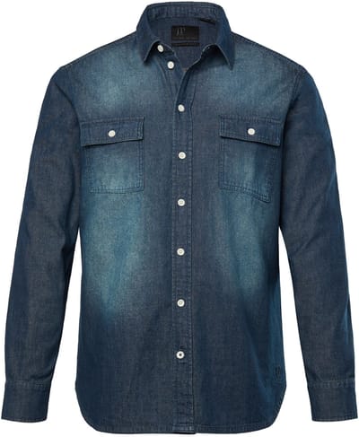 JP 1880 - Heren - Denim overhemd lange mouwen kentkraag vintage look Modern-Fit - Denim blauw - Maat 6XL