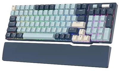 RK ROYAL KLUDGE RK96 RGB Ed. Limited, 96 toetsen, draadloos, Bluetooth 5.0/2.4G/USB-C mechanisch hot-swap-toetsenbord met softwareondersteuning, gele schakelaar, bosblauw, US QWERTY