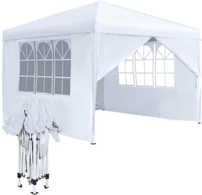 NAIZY Pavilion 3x3m Opvouwbare paviljoen Waterdicht Stabiel Winterbestendig Opvouwbaar Tuinpaviljoen met 4 Zijpanelen & Ramen & Draagtas Weide Tent Tuin Tent UV Bescherming Barbecue Paviljoen Party Tent, Wit