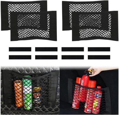 Famanu - Kofferbaknet set van 4 elastische auto opbergnetten met klittenband 40 x 25 cm