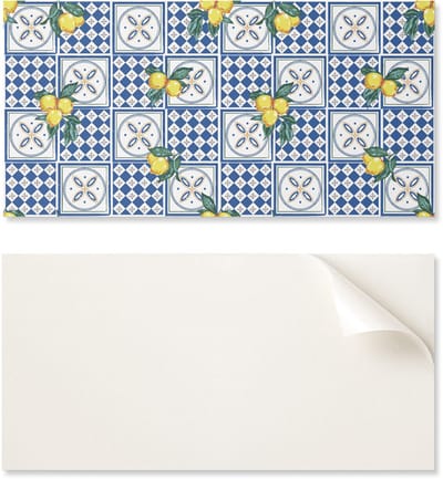 Zelfklevend decoratief element van vinyl voor thuis, 100x50 cm, citroenmotief op tegels.