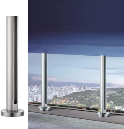 Glazen Leuningpalen - RVS Balustrade - Terras Afschermen - Geen Boren Nodig - Ronde Palen - Zilver