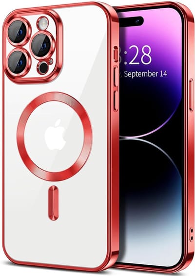 Hoesje geschikt voor Apple iPhone 14 Pro - Techsuit Luxury Crystal Back Cover - Geschikt voor MagSafe - Transparant/Rood